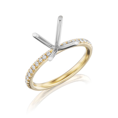 4 Prong Thin Rounded Diamond Shank Engagement Ring Setting
