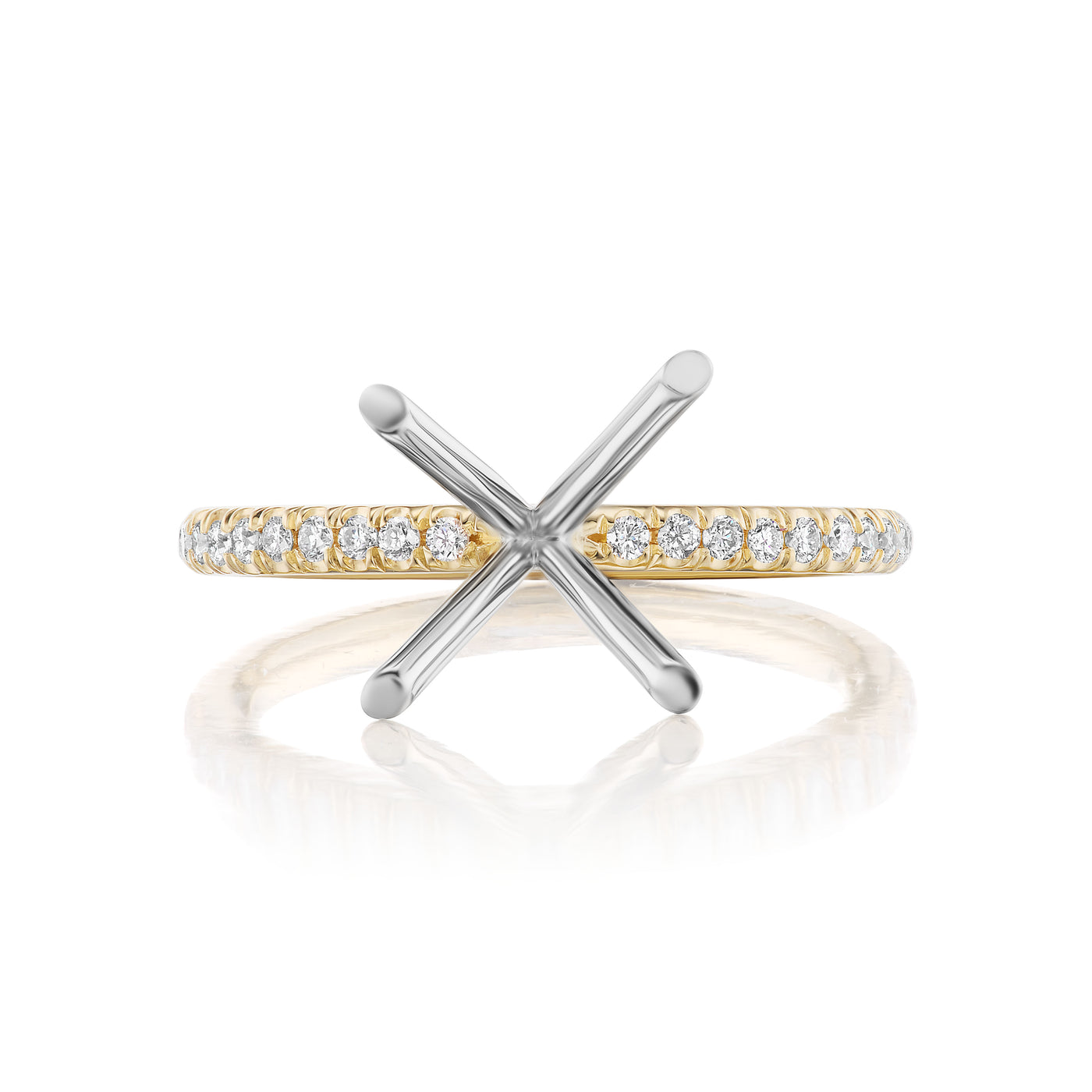 4 Prong Thin Rounded Diamond Shank Engagement Ring Setting