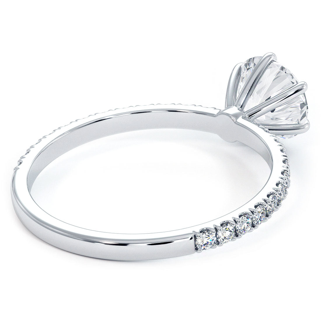 6 Prong Head, Petite Micropave Diamond Shank, Engagement Ring Setting