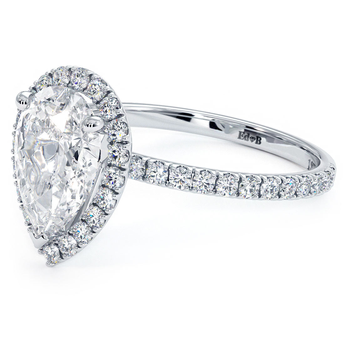 Pear Shape Halo Petite Micropavé Diamond Engagement Ring Setting