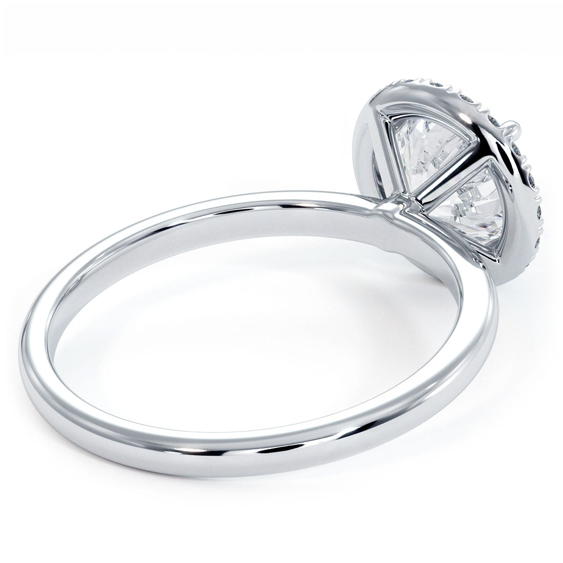 Round Halo Petite Micropavé Plain Gold Shank Diamond Engagement Ring Setting