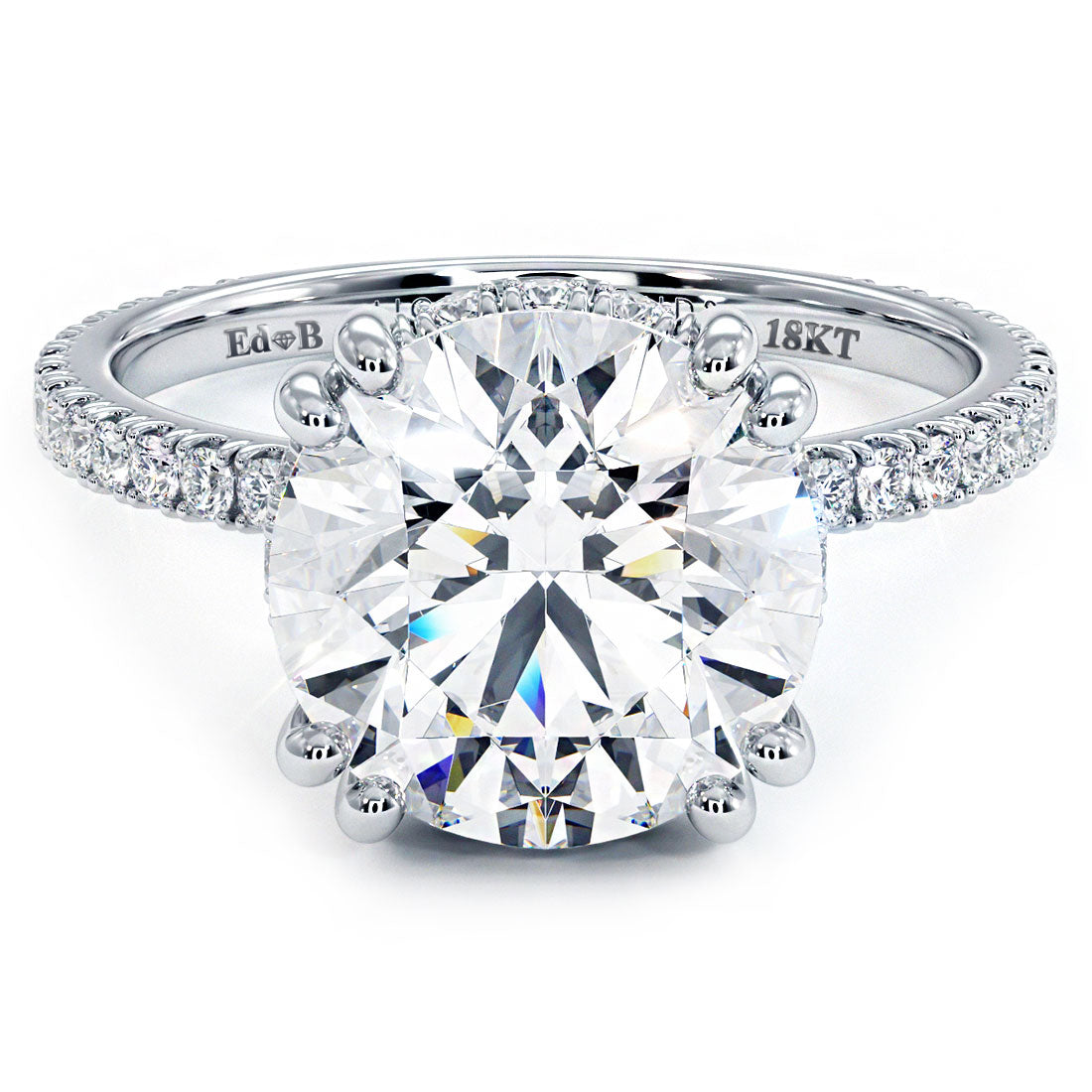 Round Hidden Halo Basket Head With Double Prongs Engagement Ring