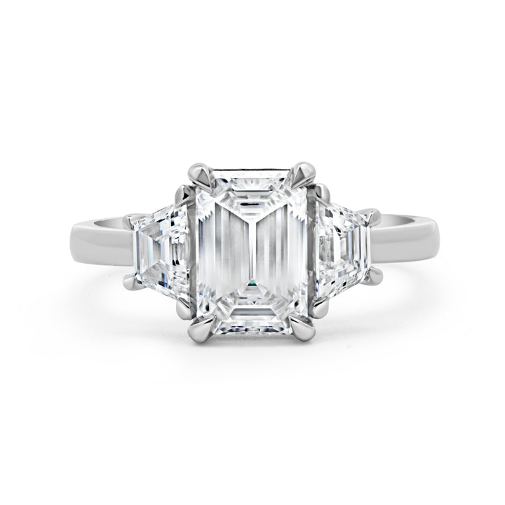 Lab Grown Emerald Cut Diamond Three Stone Ring