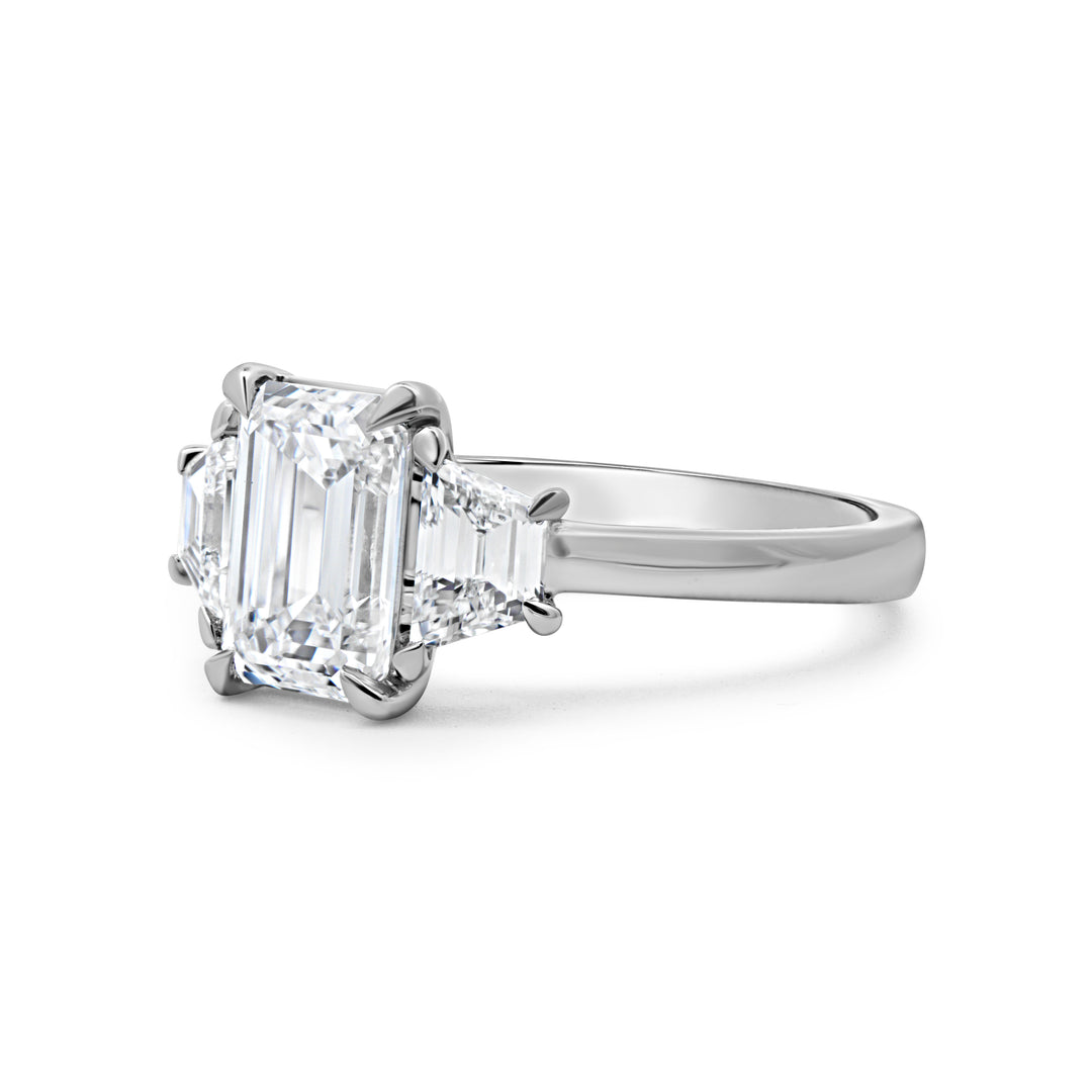 Lab Grown Emerald Cut Diamond Three Stone Ring