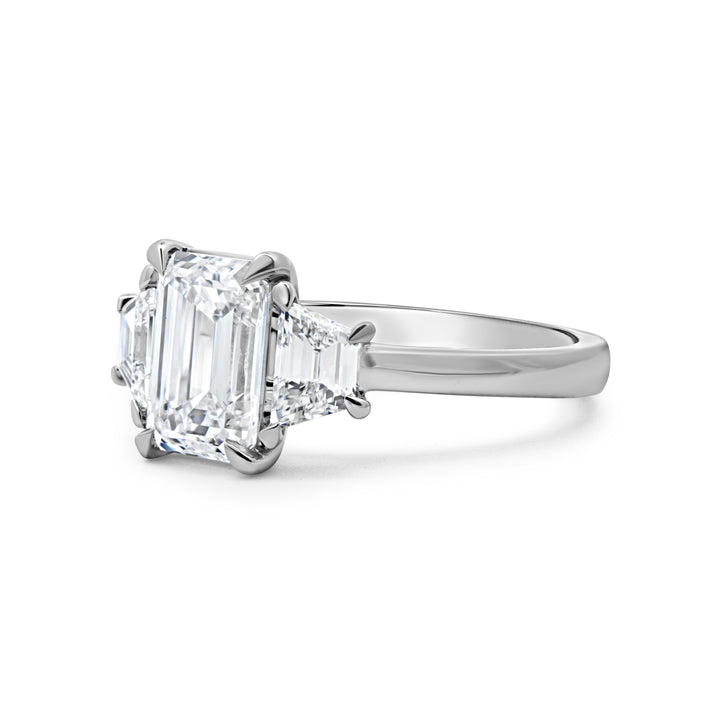 Lab Grown Emerald Cut Diamond Three Stone Ring