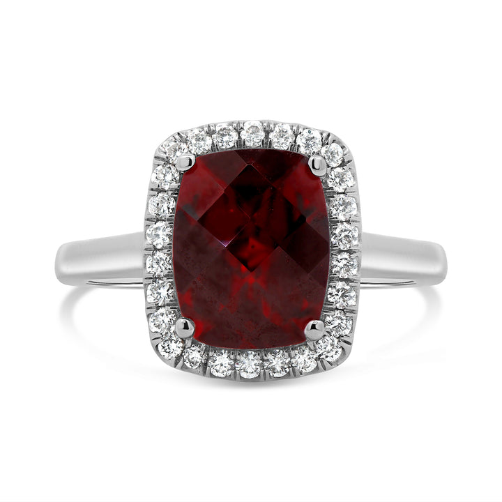 Cushion Garnet Halo Ring