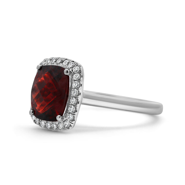 Cushion Garnet Halo Ring