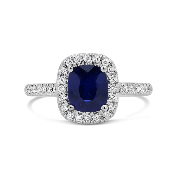 Cushion Blue Sapphire Halo Ring