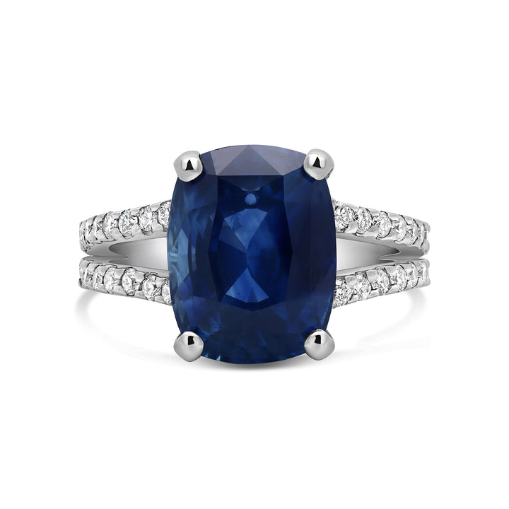 Cushion Blue Sapphire Split Shank Ring