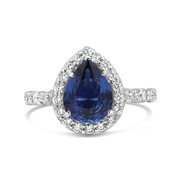 Pear Blue Sapphire Halo Ring