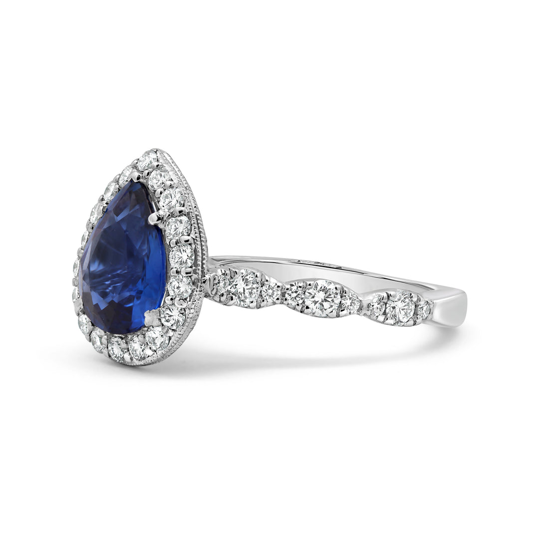 Pear Blue Sapphire Halo Ring