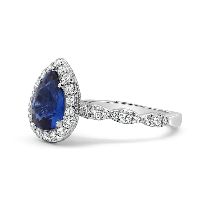 Pear Blue Sapphire Halo Ring