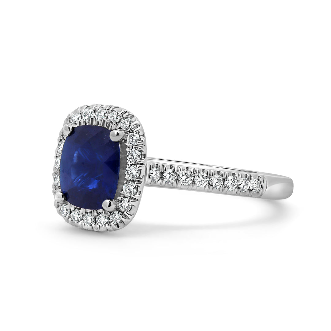 Cushion Blue Sapphire Halo Ring