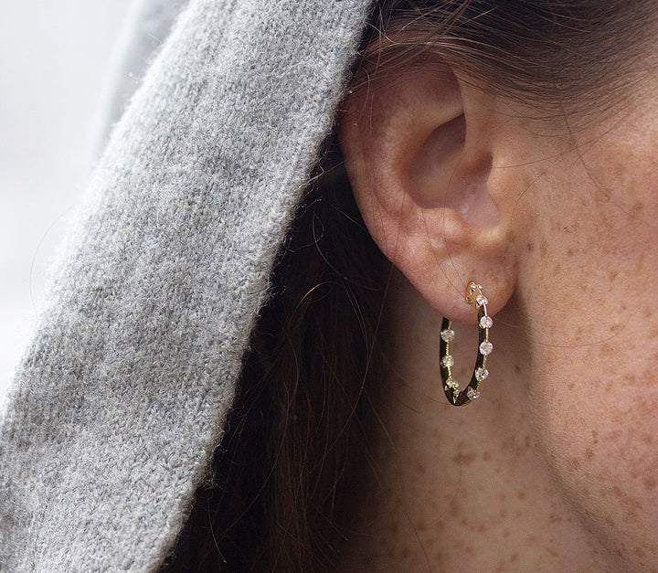 Diamond Station Hoop Earrings