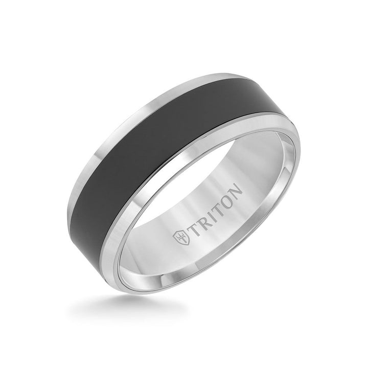 Bevel Edge Black Ceramic Center Wedding Band