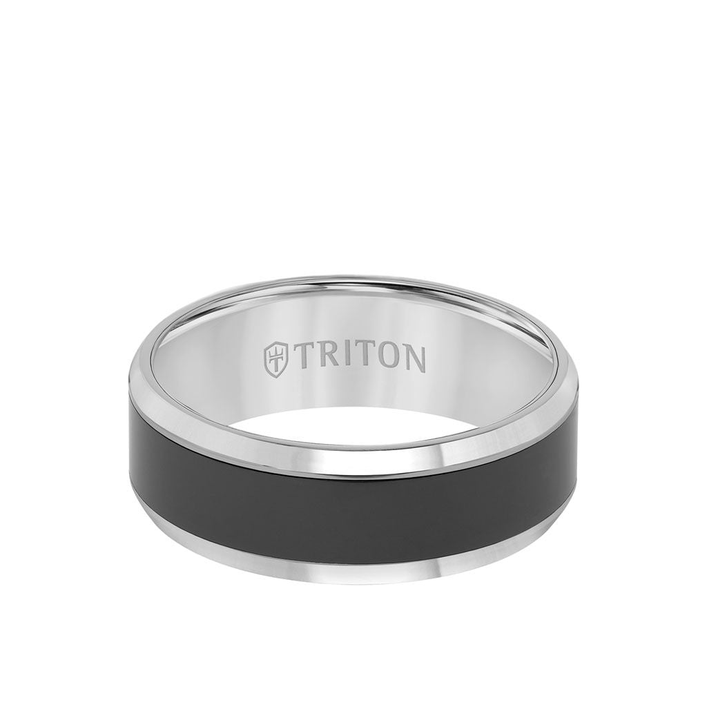 Bevel Edge Black Ceramic Center Wedding Band