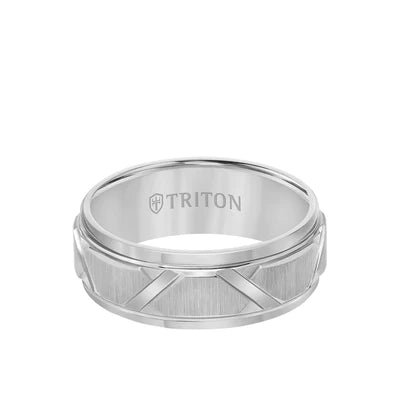 Step Edge Domed Wire Brush Center Wedding Band