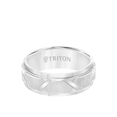 Step Edge Domed Wire Brush Center Wedding Band