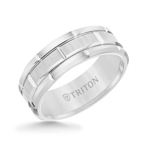 Flat Edge Brick Pattern Center Wedding Band