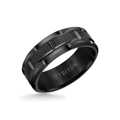Flat Edge Brick Pattern Center Wedding Band