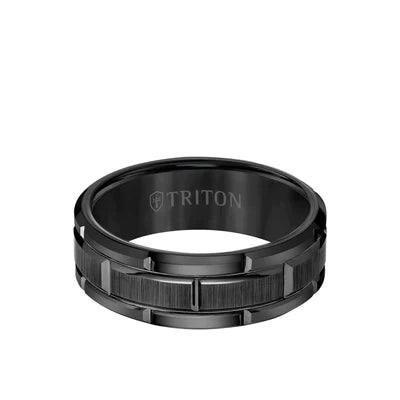 Flat Edge Brick Pattern Center Wedding Band