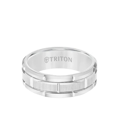 Flat Edge Brick Pattern Center Wedding Band