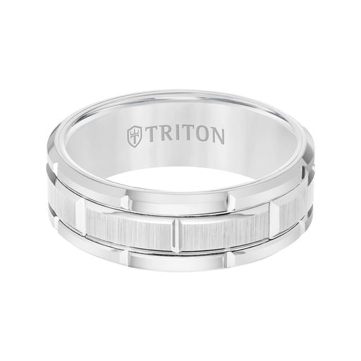 Flat Edge Brick Pattern Center Wedding Band