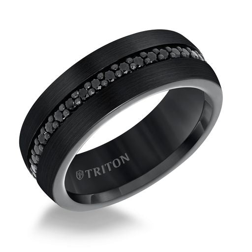 Dome Round Edge Black Sapphire Tungsten Wedding Band