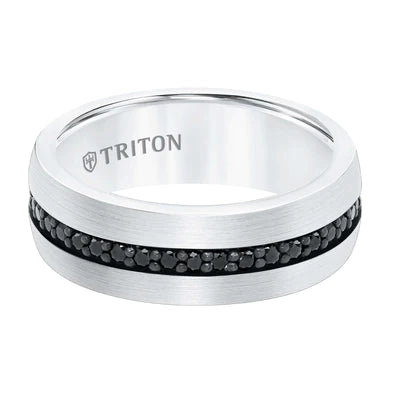 Dome Round Edge Black Sapphire Tungsten Wedding Band