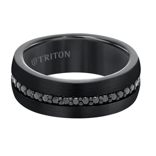 Dome Round Edge Black Sapphire Tungsten Wedding Band