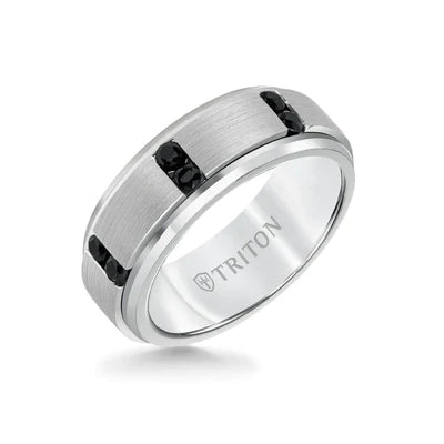 Flat Bevel Edge Black Sapphire Tungsten Wedding Band