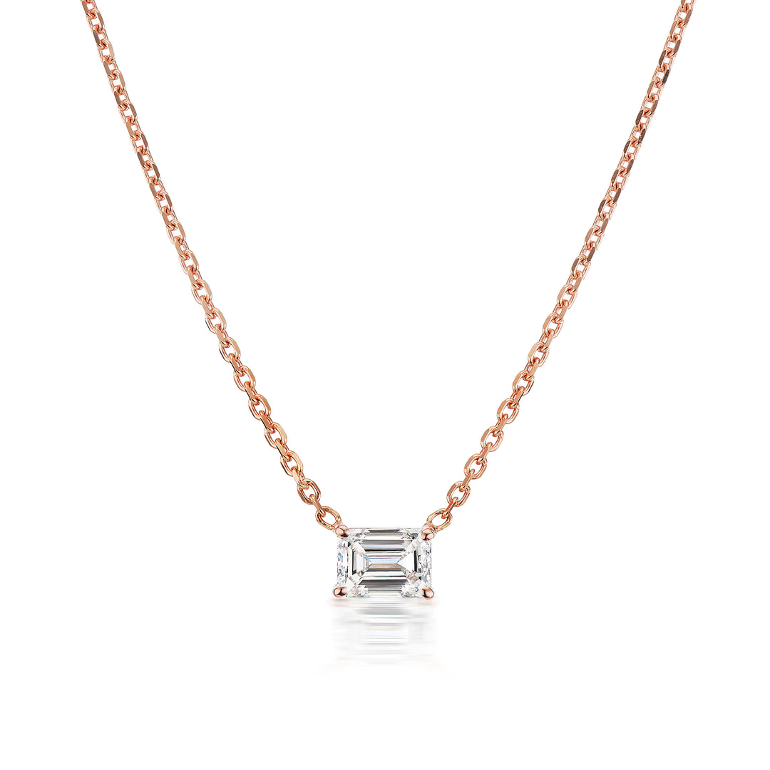 East-West Emerald Cut Diamond Pendant