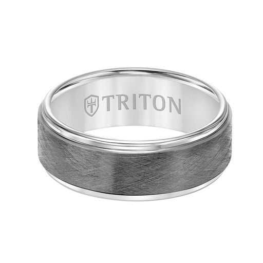 Step Edge Gunmetal Crystalline Center Wedding Band