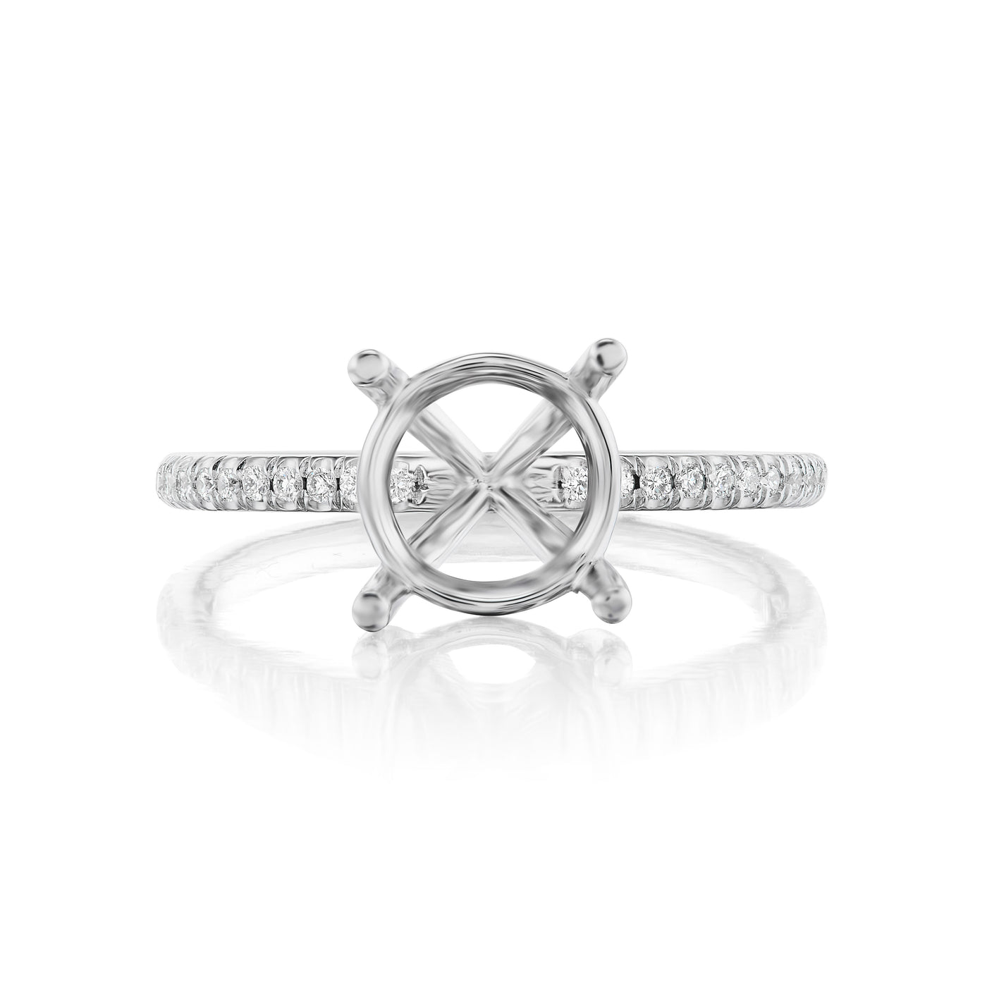 Round Cut Wire Basket with Diamond Shank Engagement Ring Setting