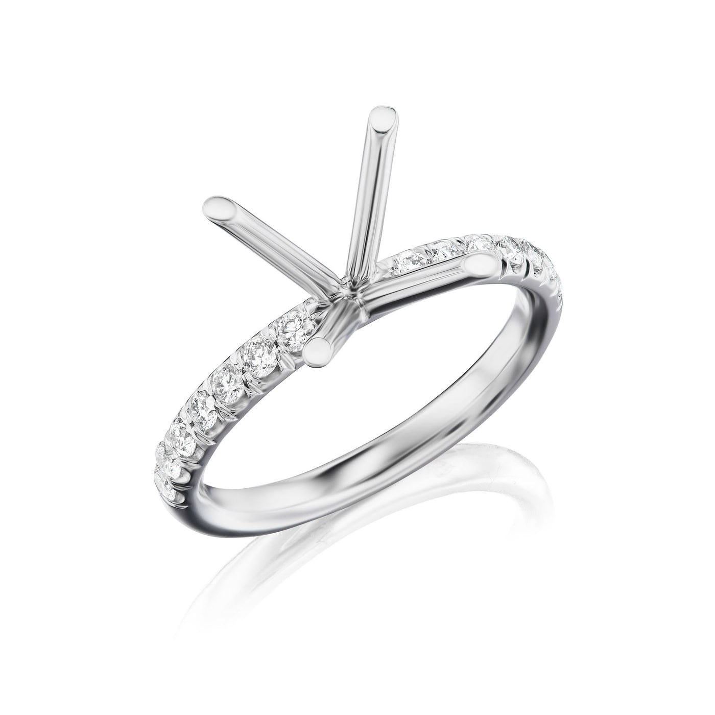 4 Prong Rounded Diamond Shank Engagement Ring Setting