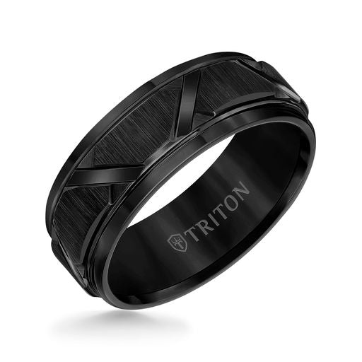 Step Edge Domed Wire Brush Center Wedding Band