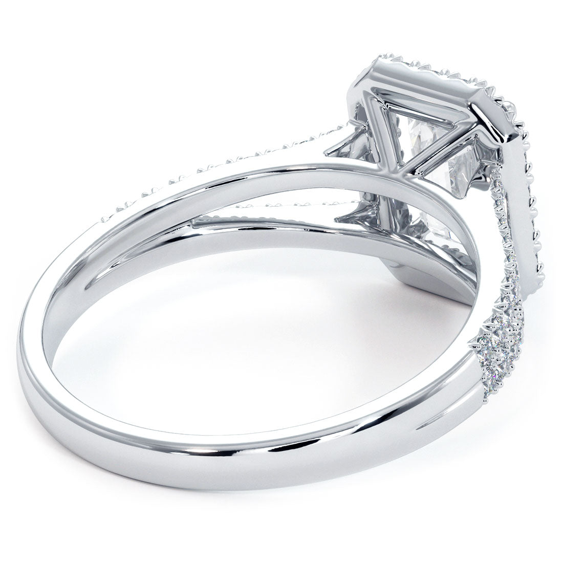 Radiant Halo With Split Shank Diamond Engagement Ring Setting