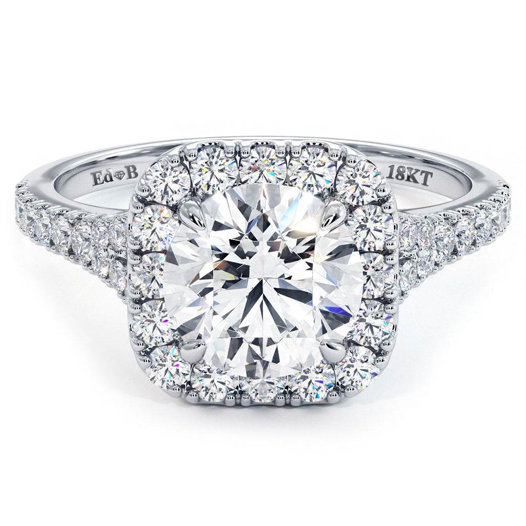 Cushion Halo With Round Center Split Shank Micropavé Diamond Engagement Ring Setting