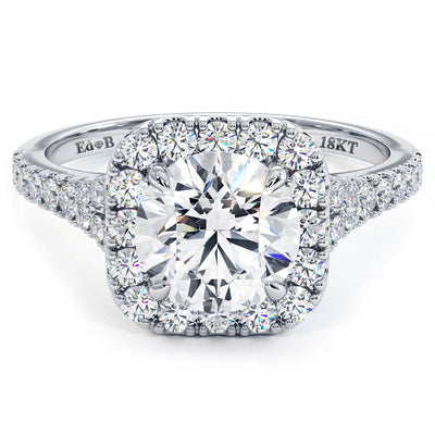 Cushion Halo With Round Center Split Shank Micropavé Diamond Engagement Ring Setting