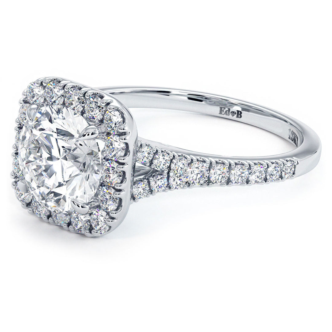 Cushion Halo With Round Center Split Shank Micropavé Diamond Engagement Ring Setting