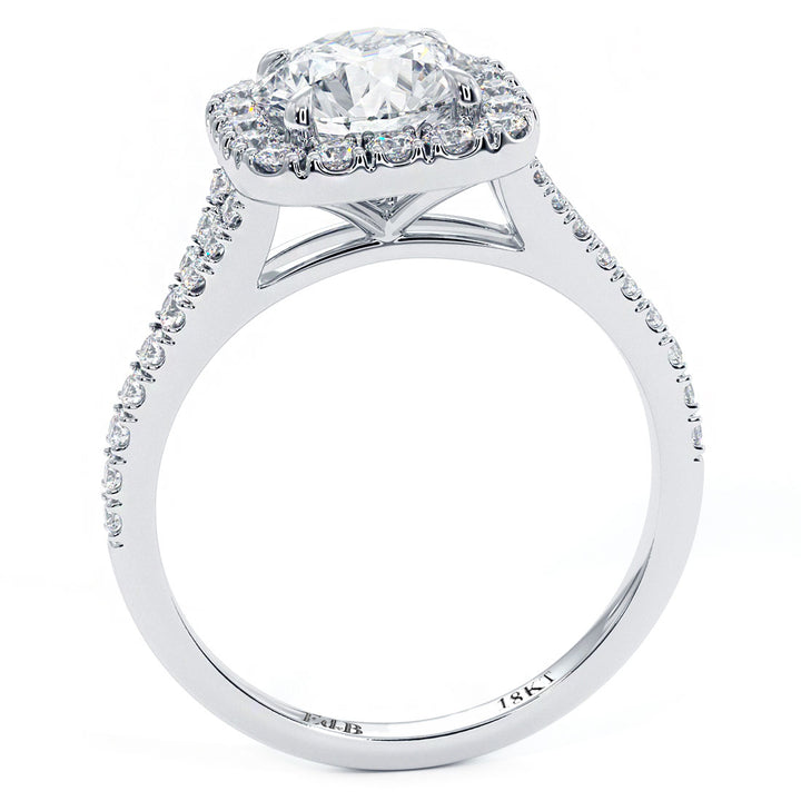 Cushion Halo With Round Center Split Shank Micropavé Diamond Engagement Ring Setting
