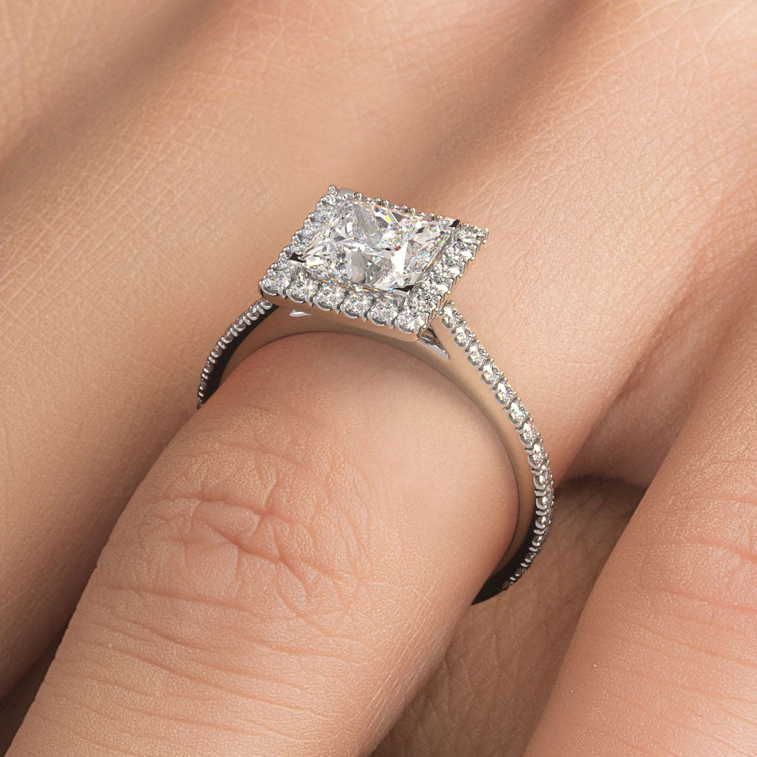 Princess Cut Micropavé Halo Diamond Engagement Ring Setting