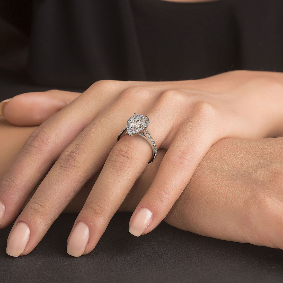 Pear Shape Halo Micropavé Diamond Engagement Ring Setting