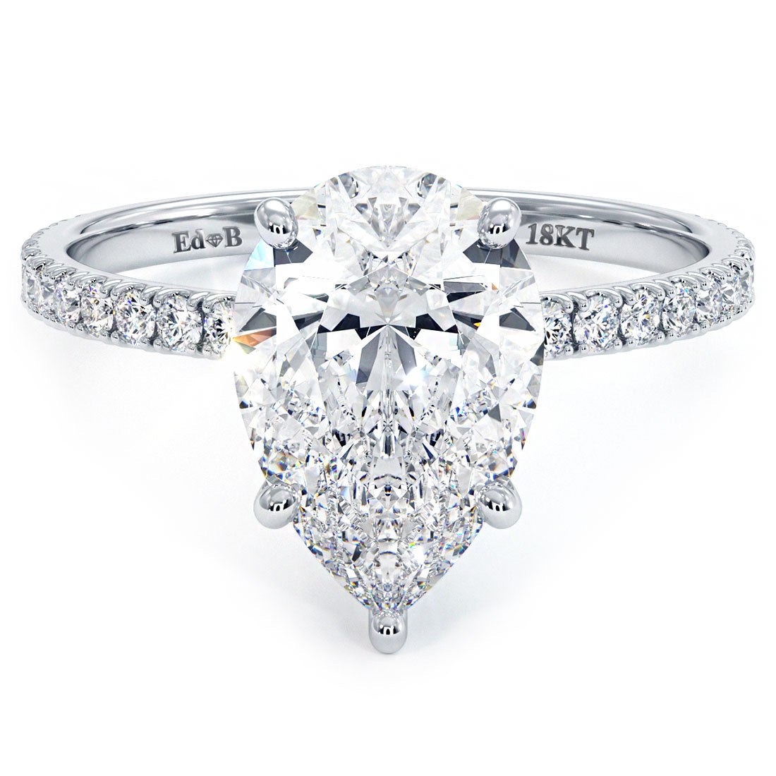 Pear Shape Hidden Halo With V Tip 5 Prongs Micropave Diamond Engagement Ring Setting