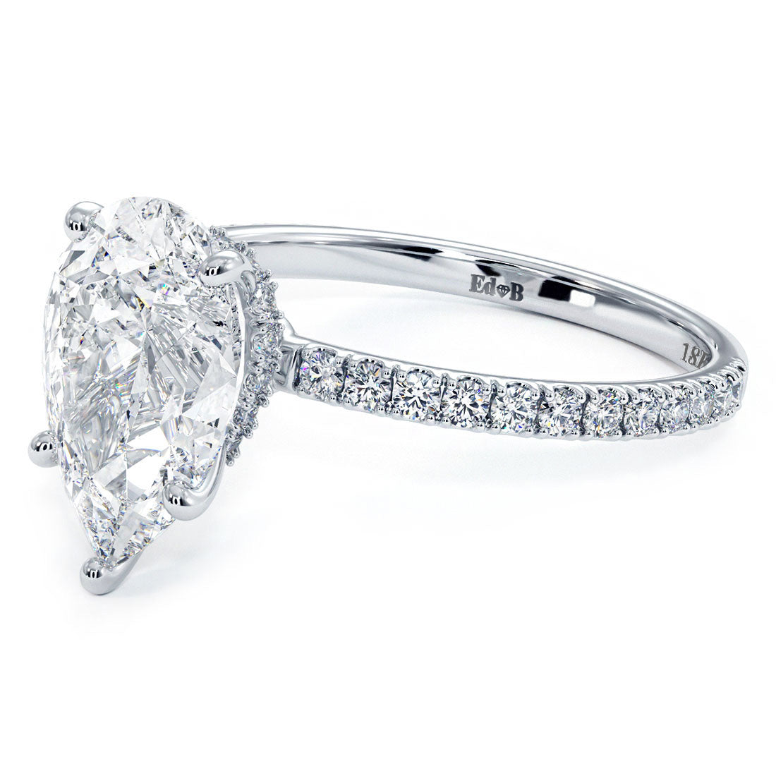 Pear Shape Hidden Halo With V Tip 5 Prongs Micropave Diamond Engagement Ring Setting
