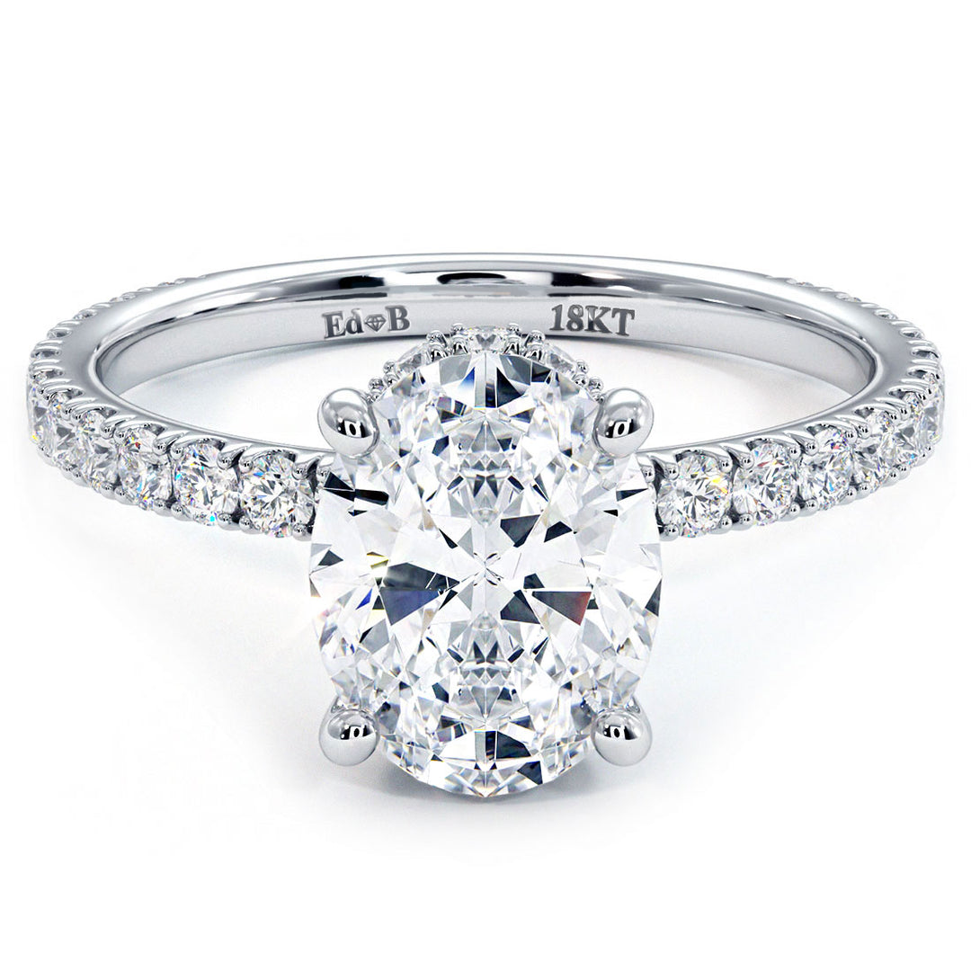 Oval Shape Hidden Halo Petite Micropavé Diamond Engagement Ring Setting