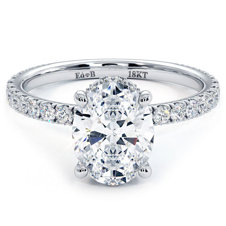 Oval Shape Hidden Halo Petite Micropavé Diamond Engagement Ring Setting