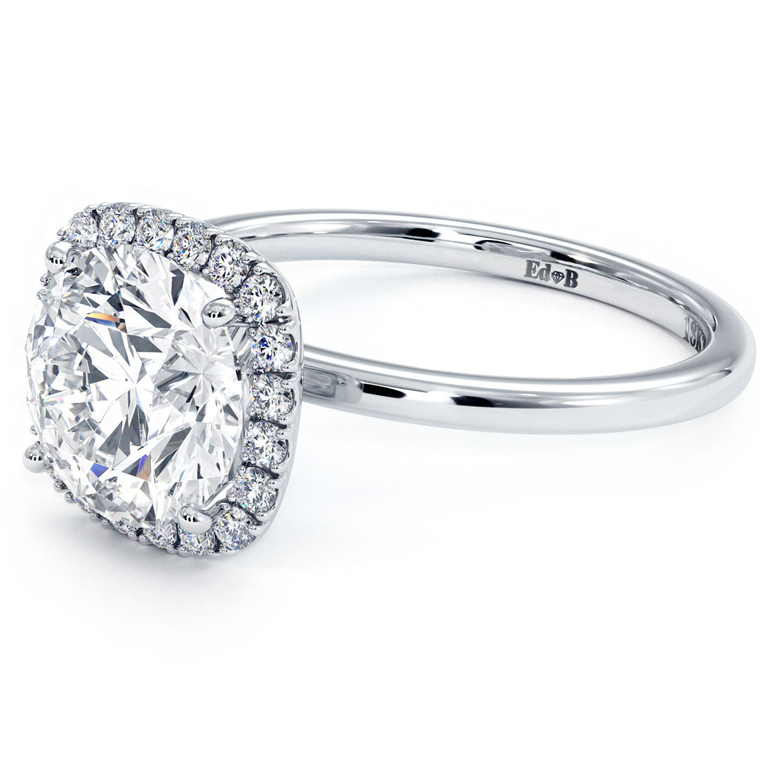 Cushion Halo With Round Center Petite Micropavé Diamond Engagement Ring Setting