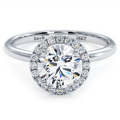 Round Halo Petite Micropavé Plain Gold Shank Diamond Engagement Ring Setting