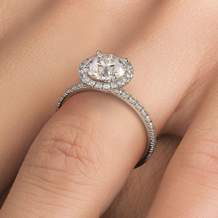 Round Halo Petite Micropavé Diamond Engagement Ring Setting